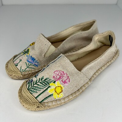 #ad Joules Womens Shelbury Embroidered Floral Slip On Espadrilles Size 7.5 Flats $26.05