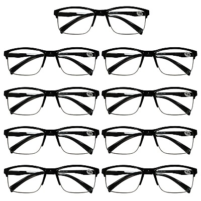 #ad 9 Packs Mens Unisex Half Frame Square Reading Glasses Black Spring Hinge Readers $16.99