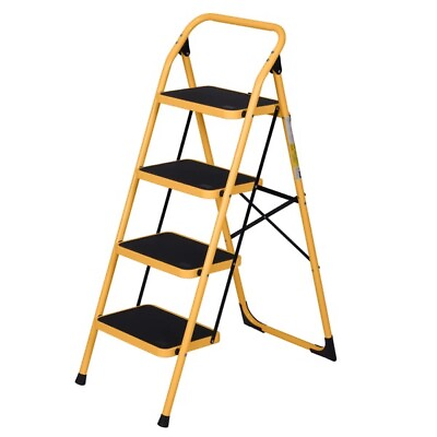 #ad 4 Step Folding Heavy Duty Steel Ladder Wide Platform Steps 330lbs Capacity New $92.11