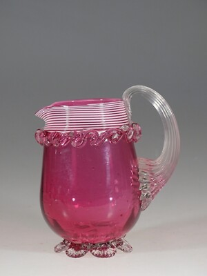 #ad Wonderful British Victorian Cranberry Glass Threaded Creamer Rigaree c.1890 $39.99