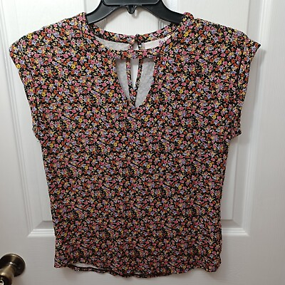 #ad WOMENS SO FLORAL MULTICOLORED SHORT SLEEVE BLOUSE SIZE SMALL $16.00
