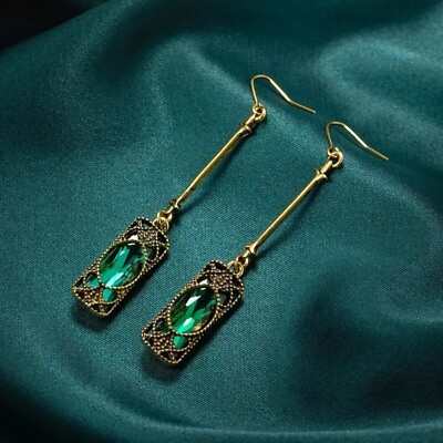 #ad Fashion Women Long Green Stone Drop Dangle Earrings Vintage Jewelry Gift Trendy $12.98
