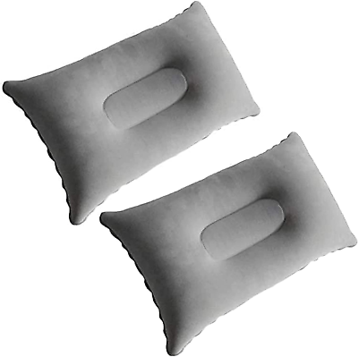 #ad 2Pack Small Inflatable Pillow Gray Ultralight Blow up Neckamp;Lumbar Support $11.54