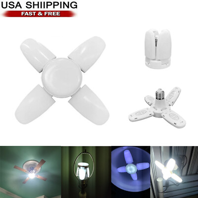 #ad E27 LED Bulb Super Bright Foldable Garage Light Fan Blade Ceiling Light White $7.89
