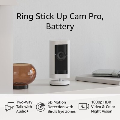 #ad Ring Stick Up Cam Pro Battery Indoor Outdoor Security Camera with 3D Motion $49.97