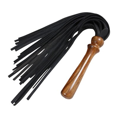 #ad BDSM Real Leather Flogger Black Leather 25 Fall Wooden handle Sex Whip Handmade $19.49