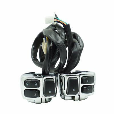 #ad Pair Motorcycle 1quot; Handlebar Control Switches Chrome Wiring Harness $34.26