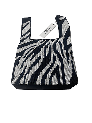 #ad Circus SAM EDELMAN Mini handbag beaded pouch sack Black amp; White Pearl Beads NWT $15.00