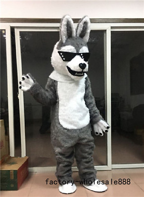 #ad Halloween Gray Fur Husky Dog Mascot Costume suits Fox Adults Fancy dress Unisex $334.37