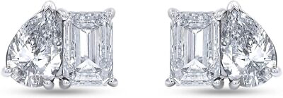 #ad 2.5ct Emerald amp; Pear Cut Lab Created Moissanite Toi et Moi Stud Earrings Silver $168.65