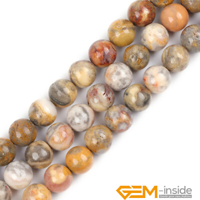 #ad Natural Yellow Crazy Lace Agate Gemstone Round Loose Spacer Beads Strand 15quot; YB $6.56