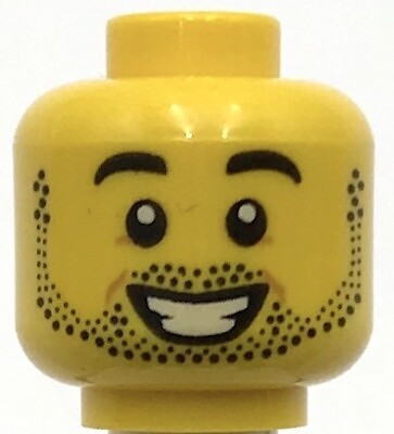 #ad Lego New Yellow Minifigure Head Dual Sided Black Eyebrows Stubble Smiling Part $1.99