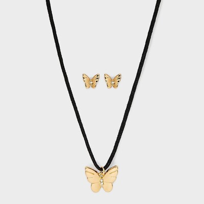 #ad Butterfly Cord and Ear Pendant Necklace Set 2pc Wild Fable Gold $12.50