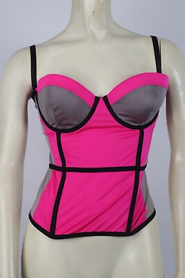 #ad Pink Gray Sexy Colorblock Satin Mesh Corset Bustier Top Size 36C $49.99
