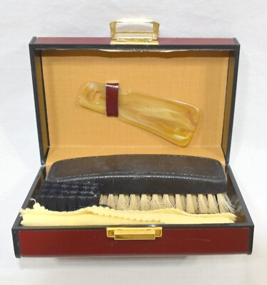 #ad VTG Shoe Shine Compact Kit Horse Hair Brush Cloth Bakelite ? Shoehorn 6x4x2quot;. $39.99