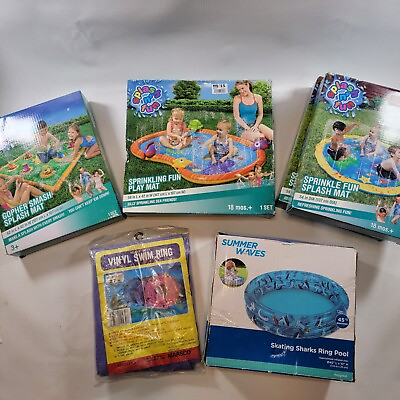 #ad Lot Of 6 Summer Water Sprinkler Kids Toys Swing Ring Pool Splash Mat New In Box $47.45