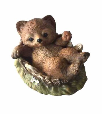 #ad Home Interiors Homco Masterpiece 1986 Collection 5” Cute Bear Cub Apple Figurine $12.00