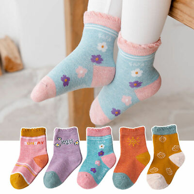#ad 5 Pairs Girls Kids Cotton Socks Cute Flower Warm Soft Cartoon Fashion Socks $12.49