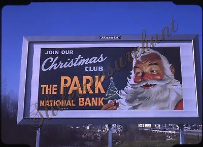 #ad Santa Clause Christmas Park National Bank Billboard 1960s 35mm Slide Kodachrome $14.99