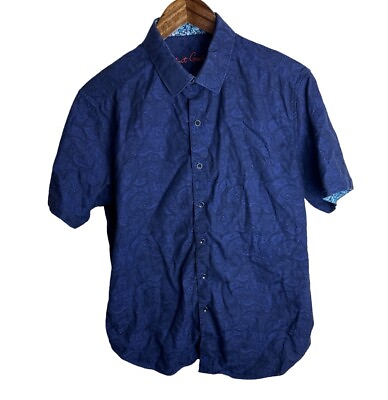 #ad Robert Graham Men’s Blue Floral Short Sleeve Button Up Shirt Size L Classic Fit $39.99