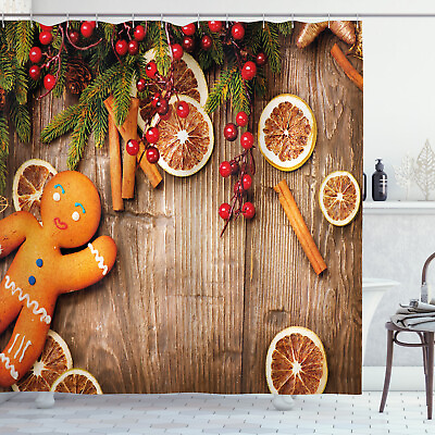 #ad Gingerbread Man Shower Curtain Rustic Theme Print for Bathroom $41.99