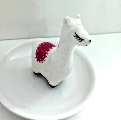 #ad Llama Boho Ceramic Ring Holder Jewelry Dish Winking Alpaca 4quot; $8.00