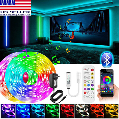 #ad 32ft 50ft 100ft 5050 RGB LED Strip Lights Remote Control Bedroom for Indoor Use $22.28