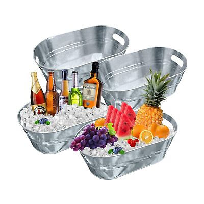 #ad 4PCS 4 Gallon Galvanized Tub with Carry Beer Drink Storage Cooler Metal Bever... $59.97