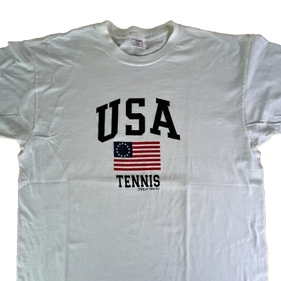 #ad USA Tennis Sport Split Tee Vintage 90s XL White Mens Womens T Shirt Delta White $18.50