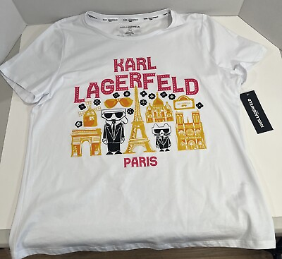 #ad New Women Karl Lagerfeld Paris Crew Neck Tee T shirt Top Short Sleeve Large L $34.99