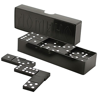 #ad DOUBLE SIX DOMINOES DOMINO SET OF 28 Black TILES NEW Made in Russia SALE $10.95