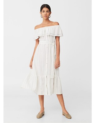 #ad Mango Off Shoulder Striped Dress Size S 100% Cotton $45.00