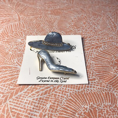 #ad Vintage Colour Mates Brooch Pin Lot Hand Painted Blue Enamel Hat amp; High Heel $12.59