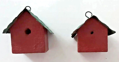 #ad Vintage Miniature Bird Houses Rustic Metal Roof 2 Handmade Dollhouse Birdhouse $12.11
