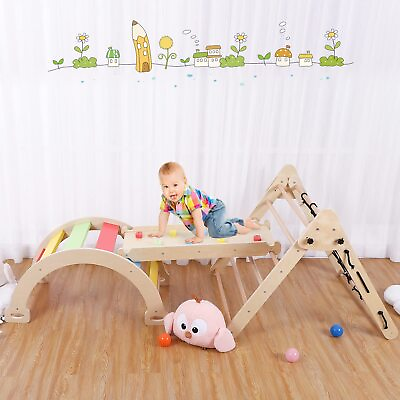 #ad Kids Wooden Climbing Triangle Toddlers Baby Climber Ladder Indoor Gym Playground $154.79
