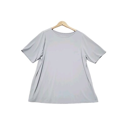 #ad Susan Graver Modern Essentials 1X Liquid Knit Short Sleeve Tunic Top Scoop Gray $17.25