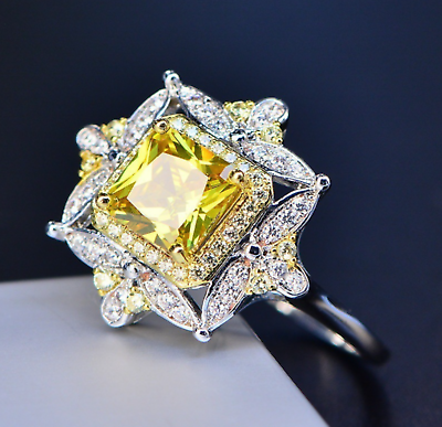 #ad Flower Princess Yellow CZ Rhombus Promise Solitaire Engagement Ring $9.99
