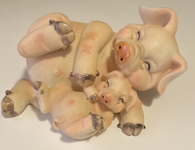#ad 🐷 FUN Vintage PIGGY PIES Pigs Ham Bones Tickling Laughing Figurine 7.25” L $29.99