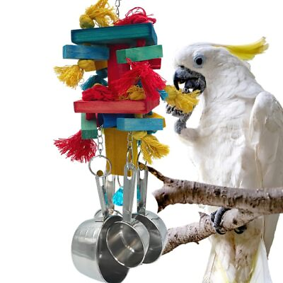 #ad Large Bird Parrot Toys Multicolored Natural Wooden Blocks and Cotton Knots w... $35.68