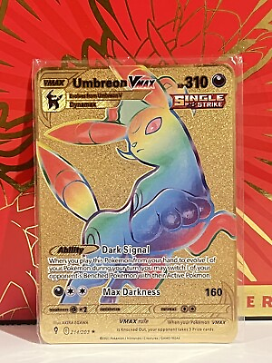 #ad Umbreon Vmax Rainbow Gold Metal Pokémon Card Fan Art Collectible Gift $9.99