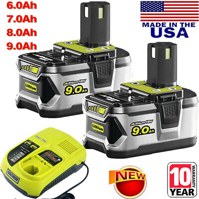 #ad 2PACK Battery amp; charger For RYOBI P108 18V 9Ah 8AH High Capacity Lithium ion NEW $70.95