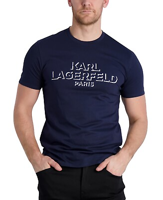 #ad KARL LAGERFELD PARIS Men#x27;s Regular Fit Outlined Logo Graphic T Shirt Blue XL $19.50