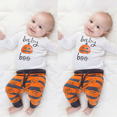 #ad Newborn Infant Baby Boy Halloween Clothes Romper TopsPantsHat 3PCS Outfits Set $16.78