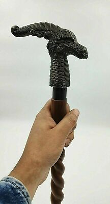 #ad Antique Piggy Head Handle Wooden Walking Stick Wooden Cane Open In Three Fold $36.49