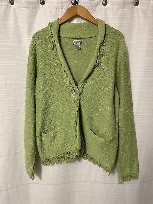 #ad Chicos Green Frayed Lime Green Cardigan Size 2 $22.00