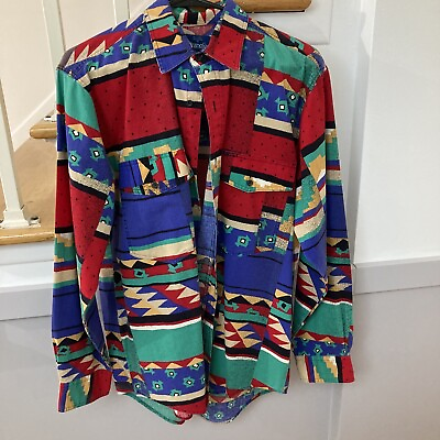 #ad Wrangler Vintage Western Aztec NavajoLong Sleeve Shirt Size Medium 15 15.5. $39.99