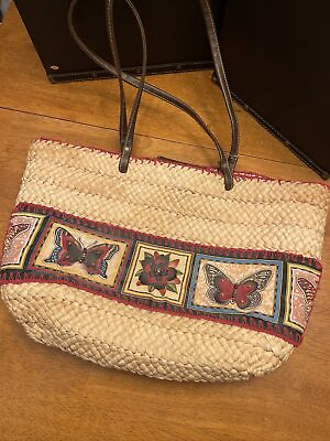 #ad Boho Woven Handbag Tote Shoulder Bags Beach Straw Rattan Bag Butterfly Print $18.85