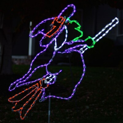 #ad Halloween Witch on Broom LED Lighted Yard Art Outdoor Decoration Wireframe $348.00