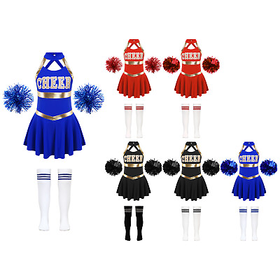 #ad Kids Girls Costume Cosplay Cheer Leader And 1 Pair Striped Socks Dress Tennis $20.45
