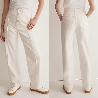 #ad MADEWELL Jeans Womens 28 White Baggy Straight Button Fly Full Length NI958 $29.99